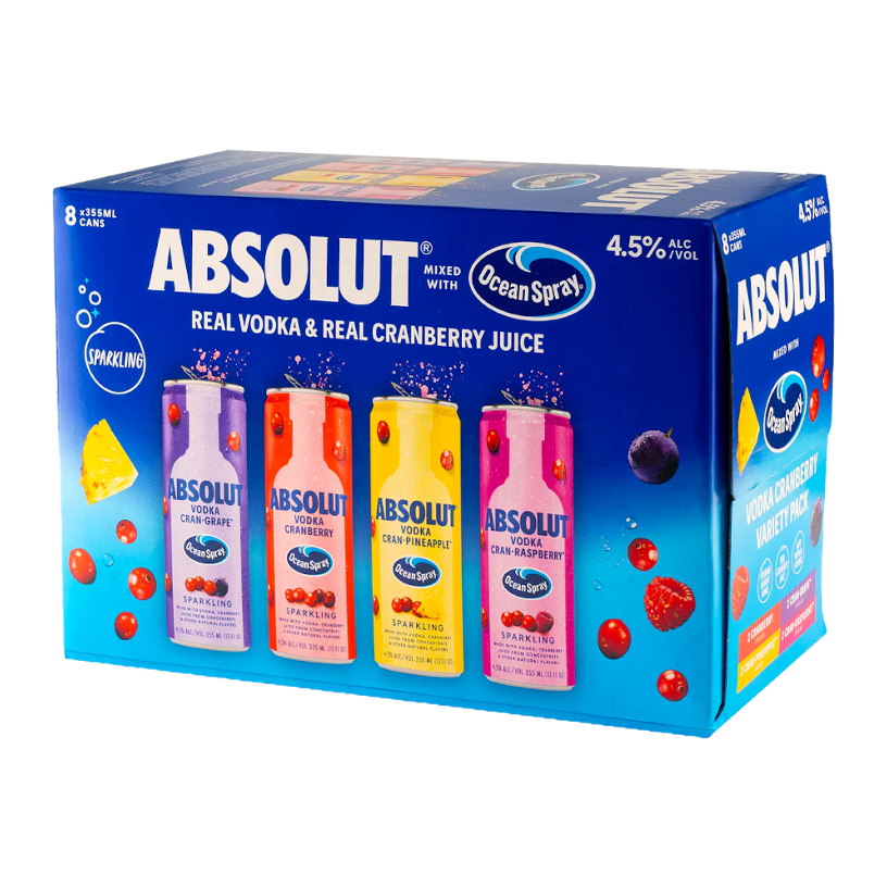 Absolut / Ocean Spray Sparkling Vodka & Real Canberry Juice (8x355ml)