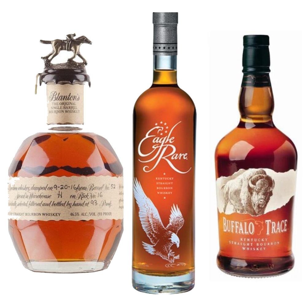 Blanton's Single Barrel Bourbon Whiskey / Eagle Rare - Kentucky Straight Bourbon Whiskey / Buffalo Trace Kentucky Straight Bourbon Whiskey Bundle (3x750ml)