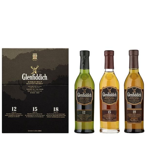 Glenfiddich Trio Gift Pack - 12 15 Year, and 18 Year Old Whiskies 200ml