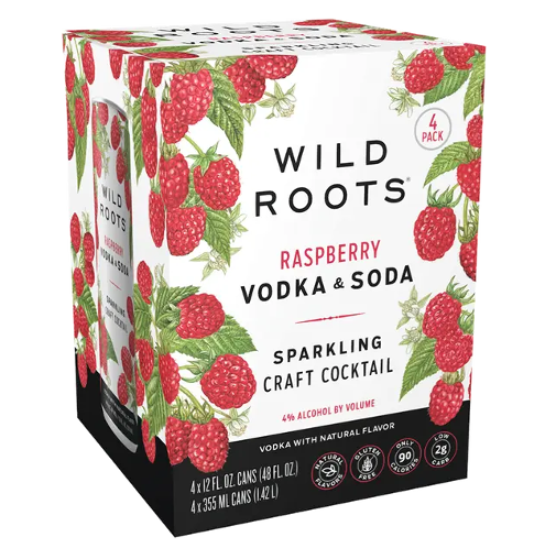 Square Root Soda Raspberry Wild Roots Raspberry Vodka Soda (4pk) – Kings Wine and Spirit